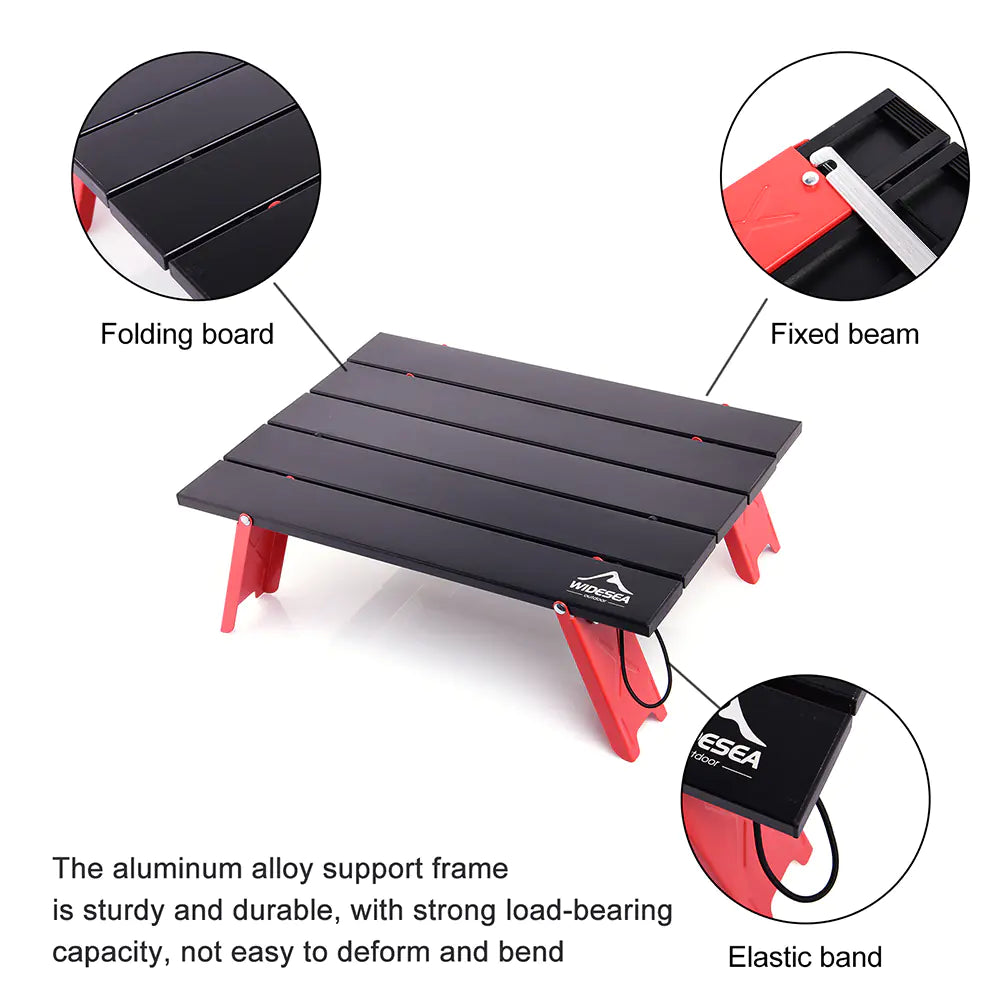 Black and red folding stool with labeled parts on a white background