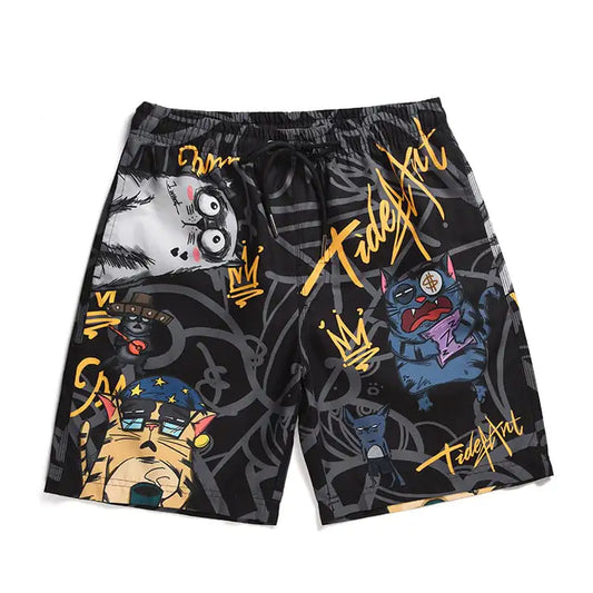 Colorful shorts with graphic designs and 'Teddy Fatt' branding on a white background