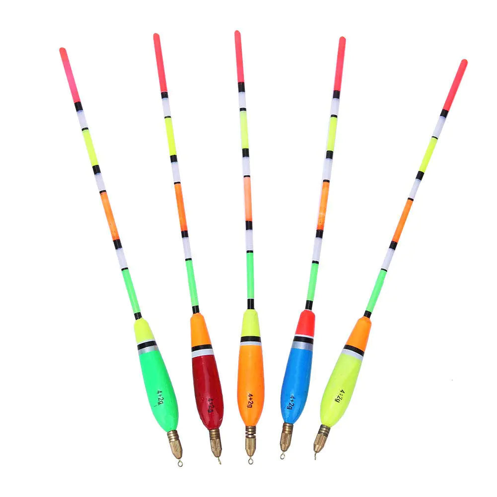 Set of 5 colorful fishing floats on a white background