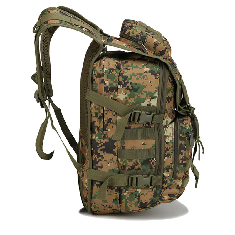 Camouflage backpack on a white background