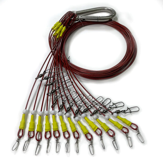 Duck decoy anchors in a bundle w red coated wire and clips to keep in place