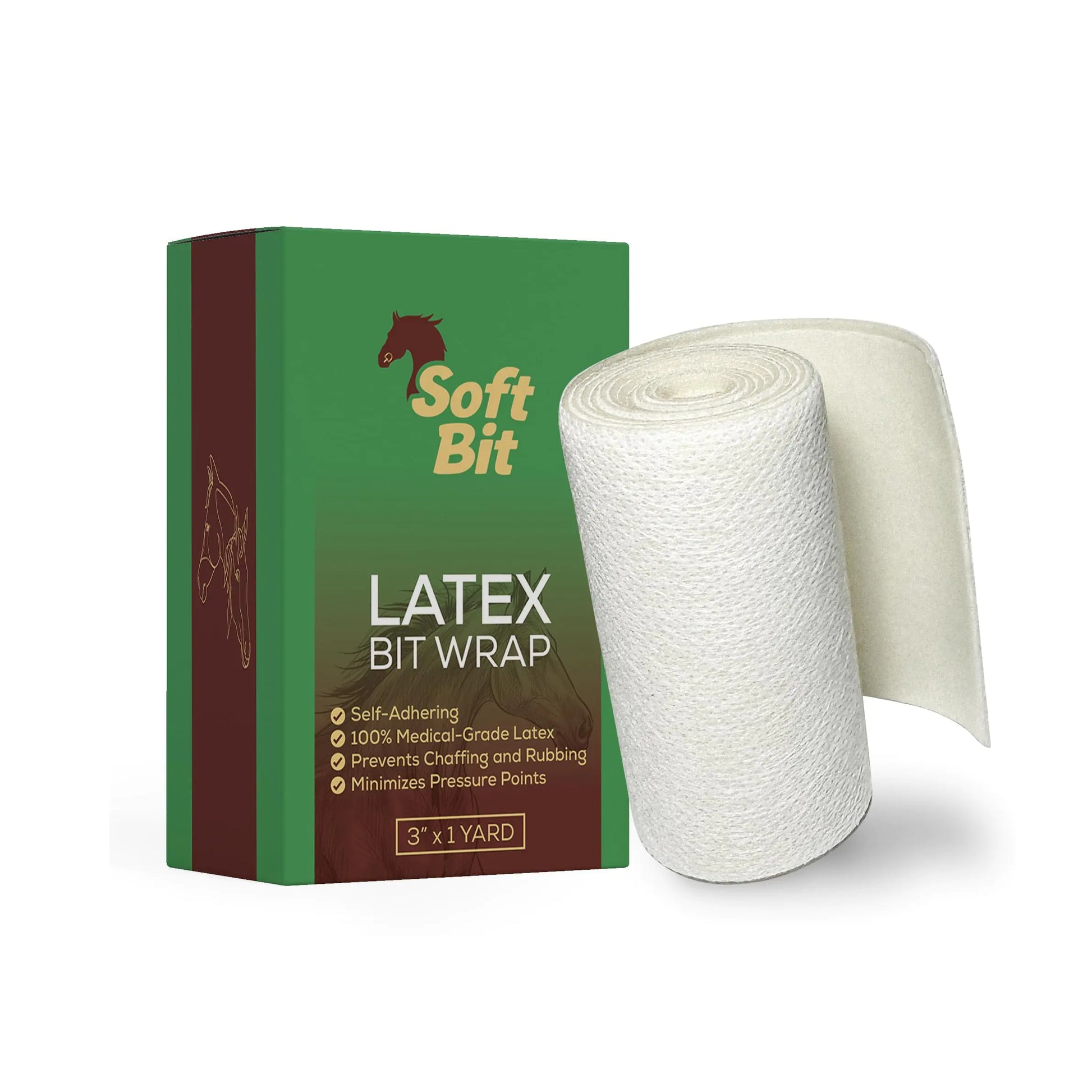 Roll of latex bit wrap with packaging labeled 'Soft Bit' on a white background
