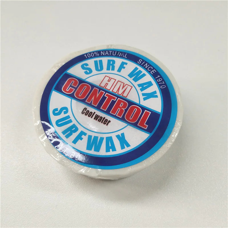 Surf wax container with 'HM Control' branding on a white background