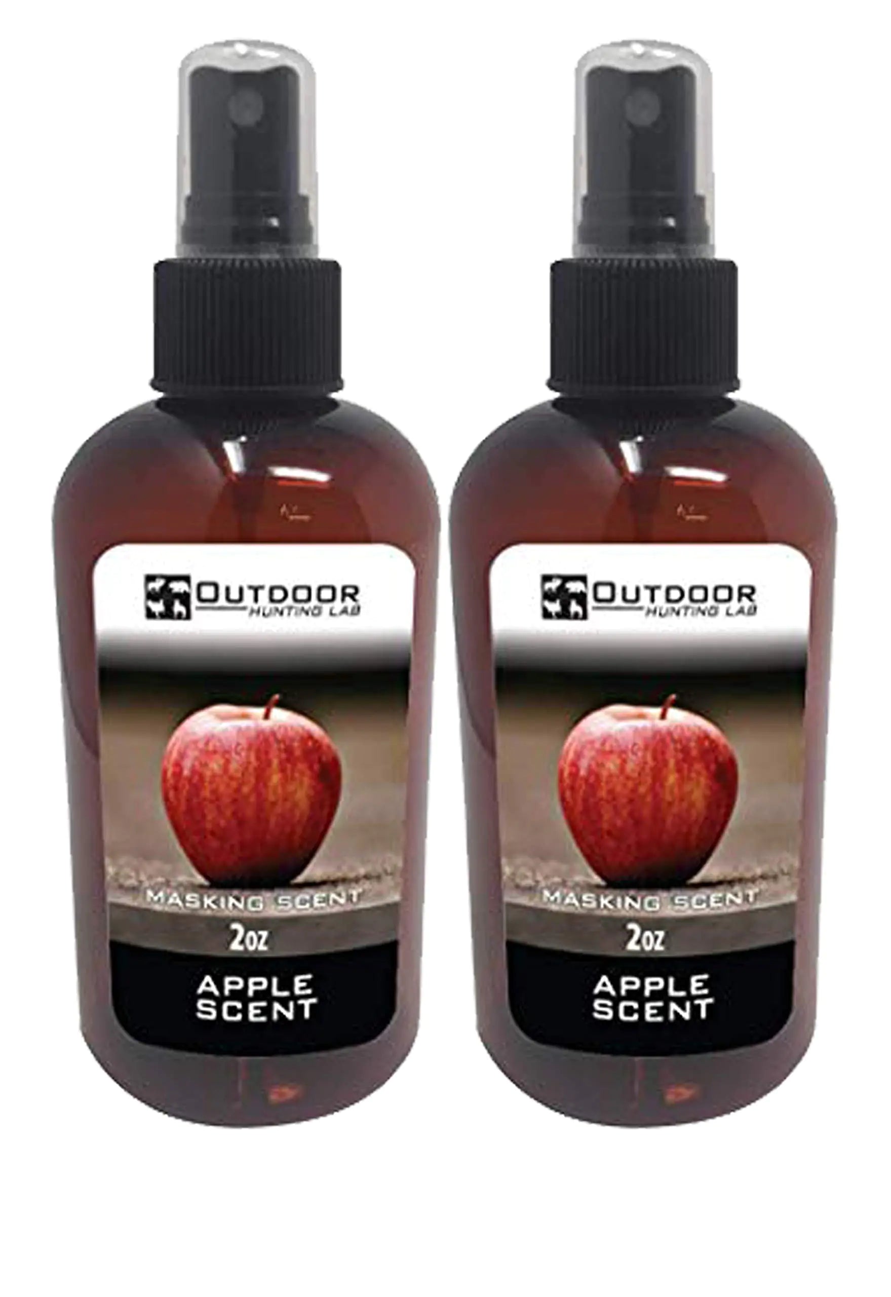 Two bottles of Apple Scent masking agent with an apple image on the label against a white background.