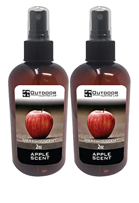 Two bottles of Apple Scent masking agent with an apple image on the label against a white background.