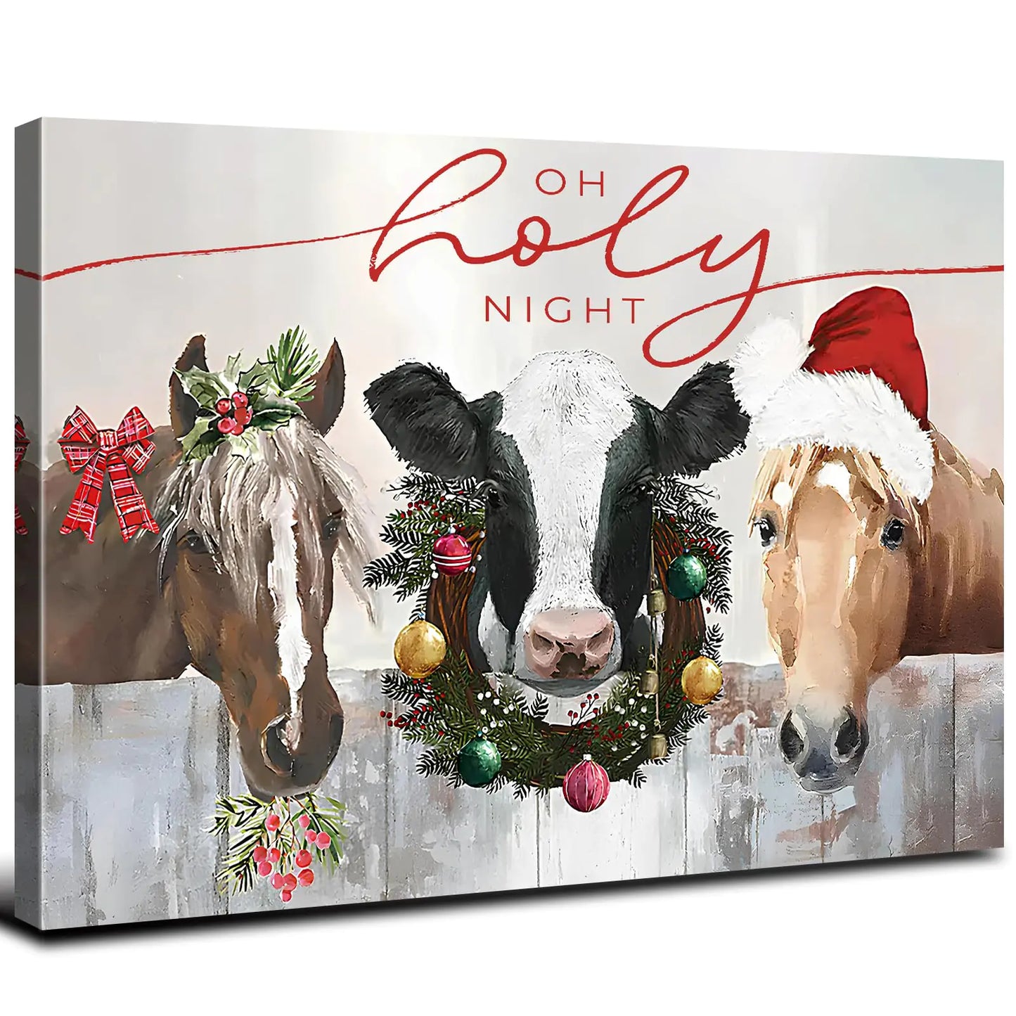 Farmhouse Christmas Wall Art Decor Vintage Cow Horse Pictures for Living Room Farm Animals Painting Canvas Prints Holy Night