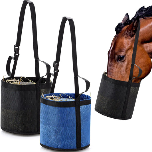 Wesnoy 2 Pcs Horse Feed Bags for Grain Horse Feed Bucket with Adjustable Strap