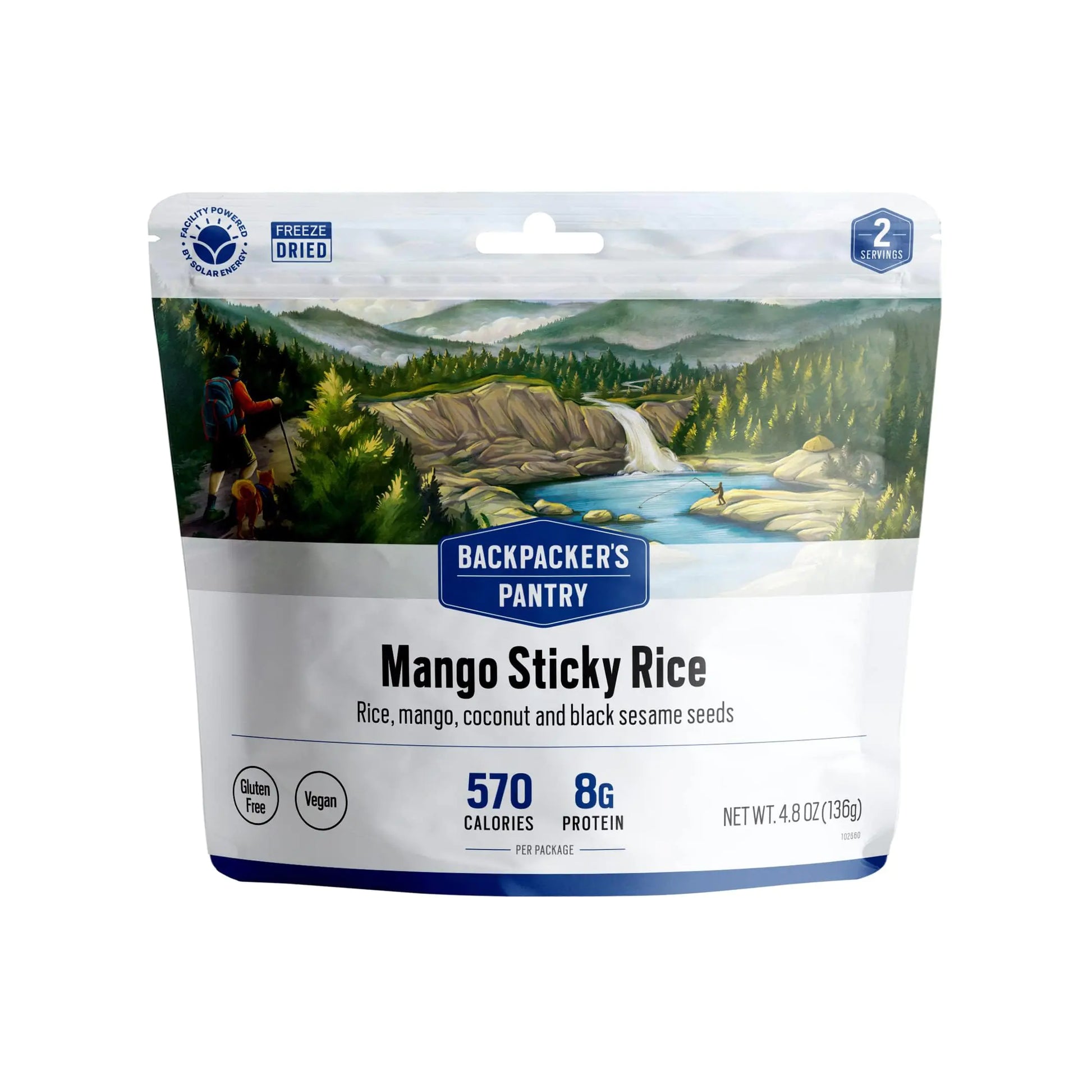 Backpackers Pantry Mango Sticky Rice package with scenic design on a white background