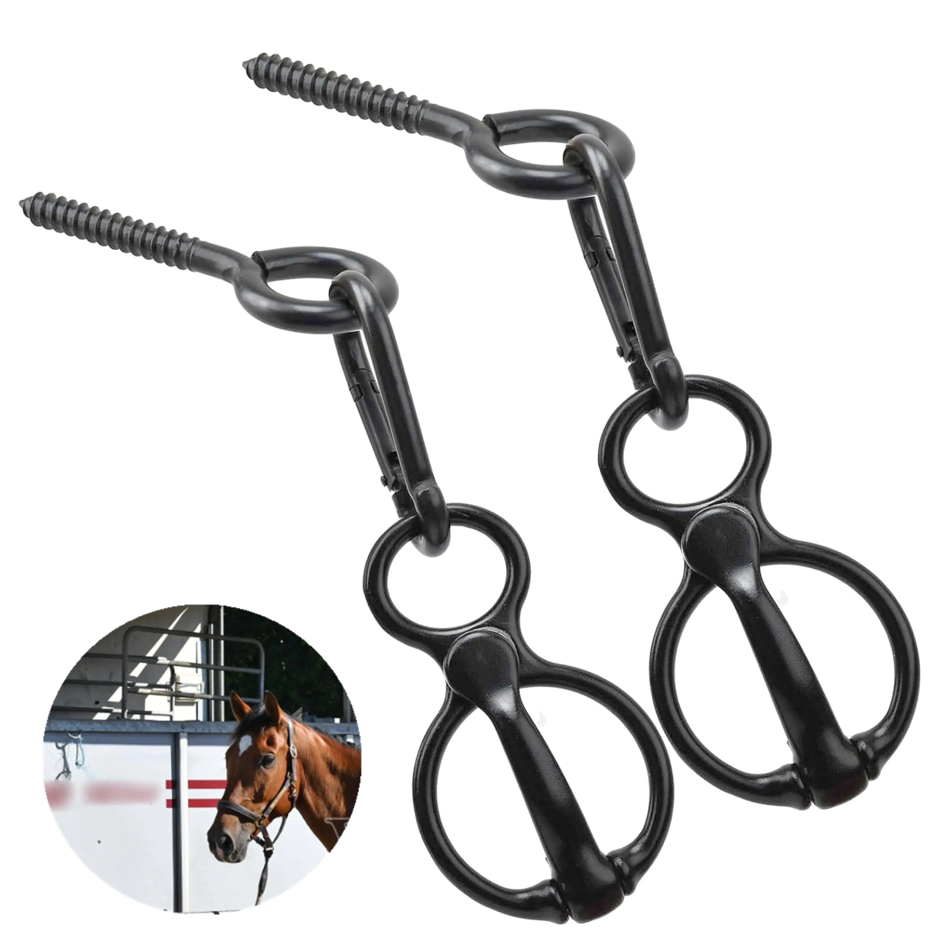 Two horse tie rings for easy tie and release, has clips so the rings can be easily removed from the barn and go with you to the show!