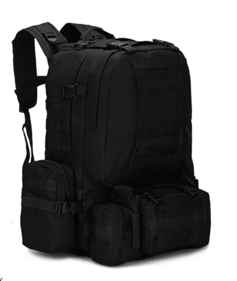 Black tactical backpack on a white background