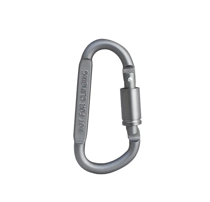 Silver carabiner with 'Not for Climbing' text on a white background