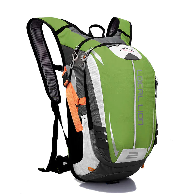 Green backpack with orange accents on a white background