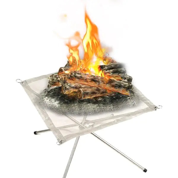 Portable fire pit with flames on a white background
