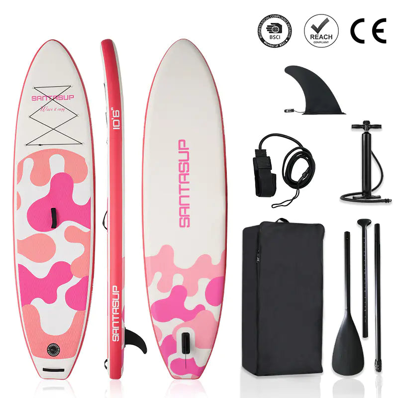 Santasup inflatable paddle board with accessories on a white background