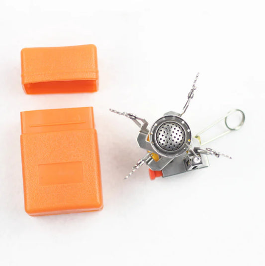 mini Portable stove with orange carrying case on a white background