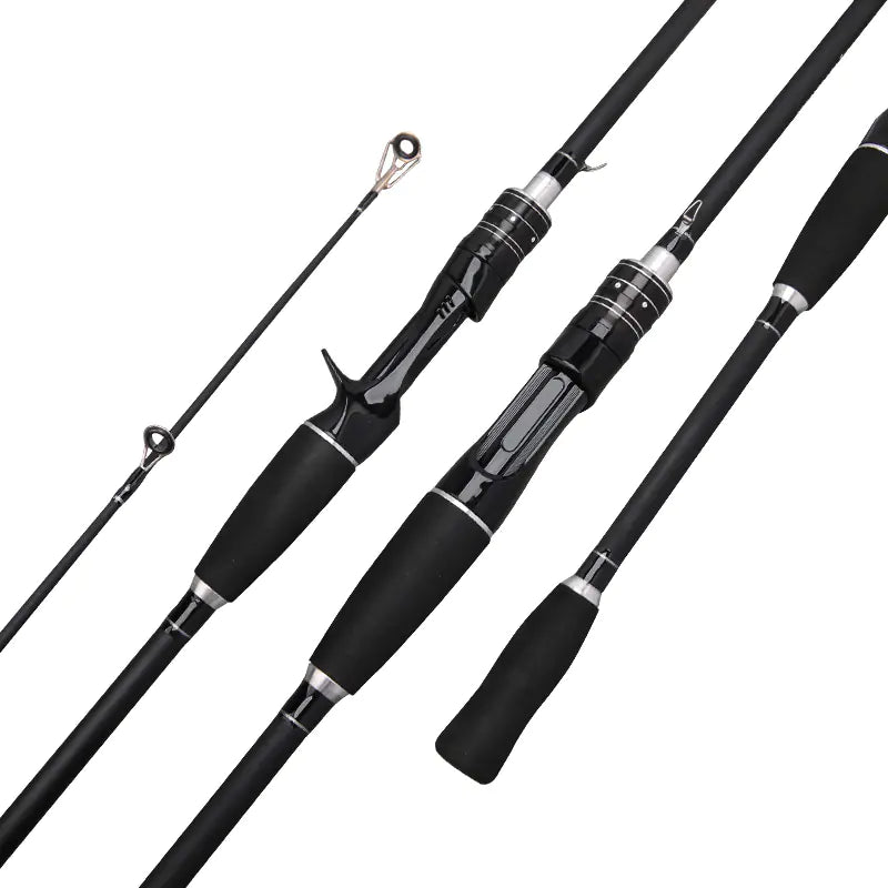 Two black fishing rods on a white background