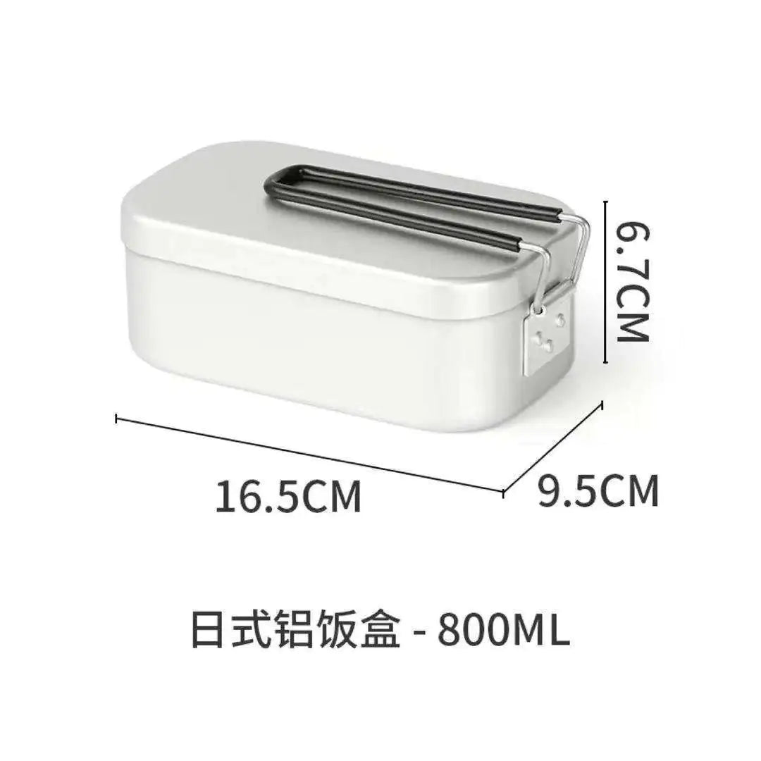 Stainless steel lunch box with dimensions on a white background