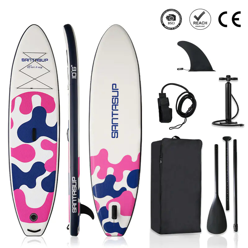 Santasup inflatable paddle board with accessories on a white background