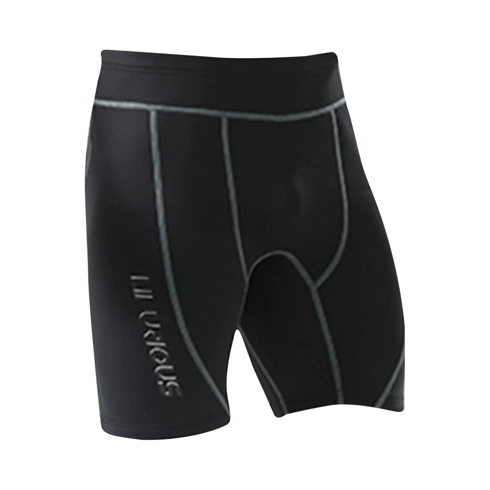 Black compression diving shorts with a brand logo on a white background