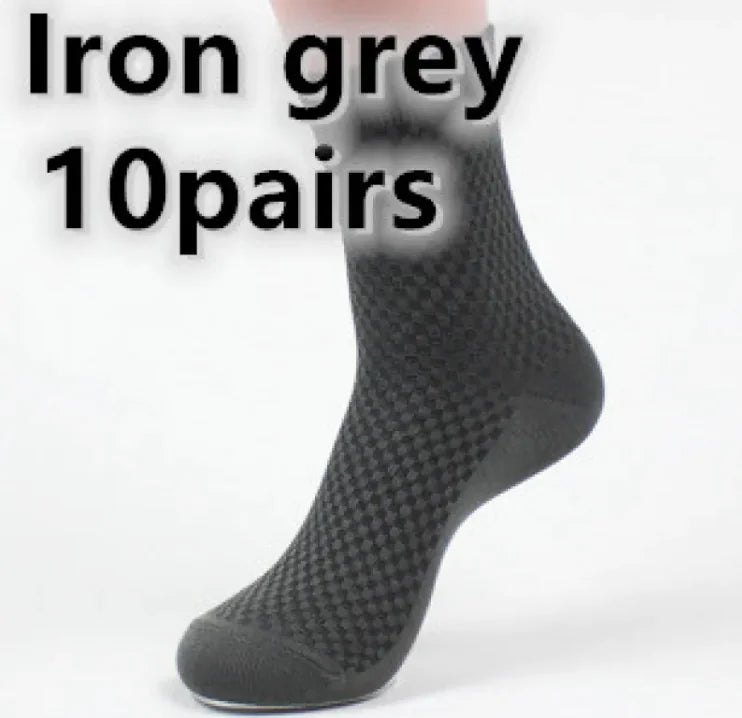Gray  textured bamboo sock with text indicating 'Iron grey 10 pairs' on a white background