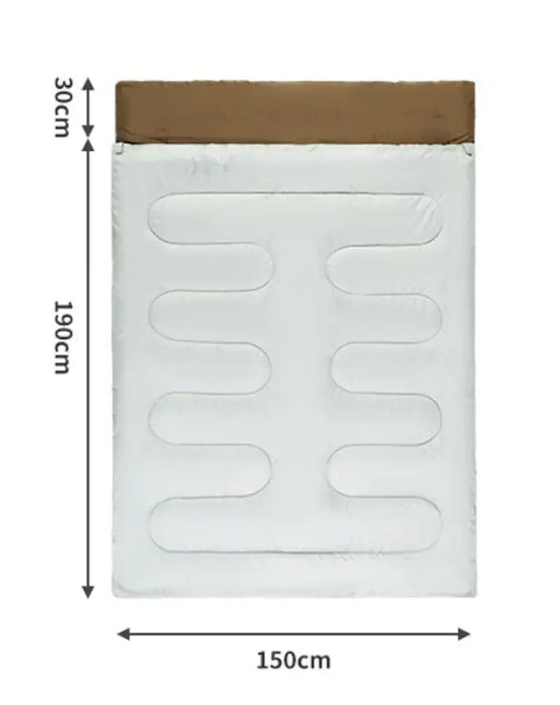Double sleeping bag with dimensions on a white background