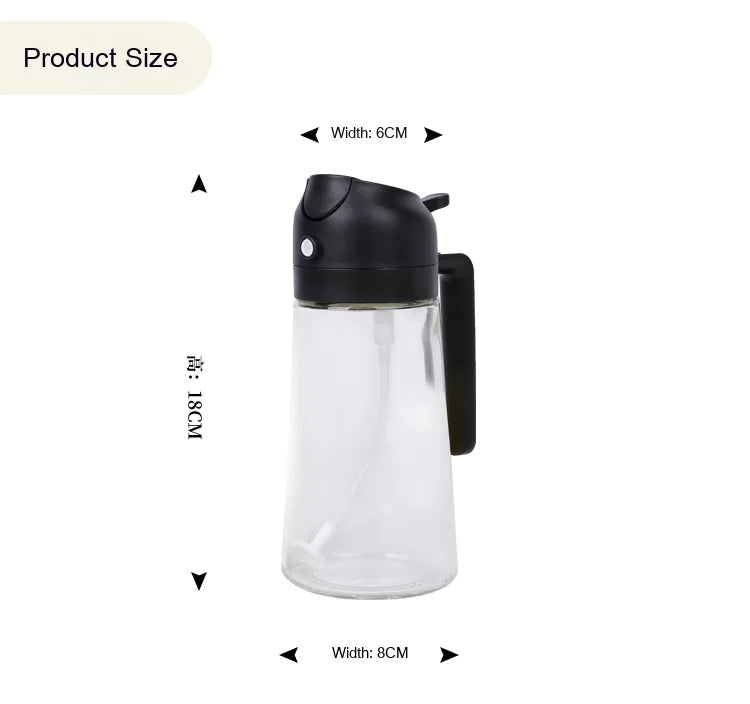 Clear bottle with black cap and measurements on a white background