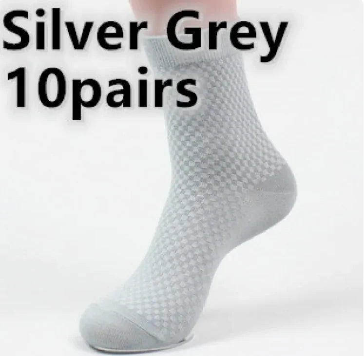 Silver grey textured bamboo sock with text 'Silver Grey 10 pairs' on a white background