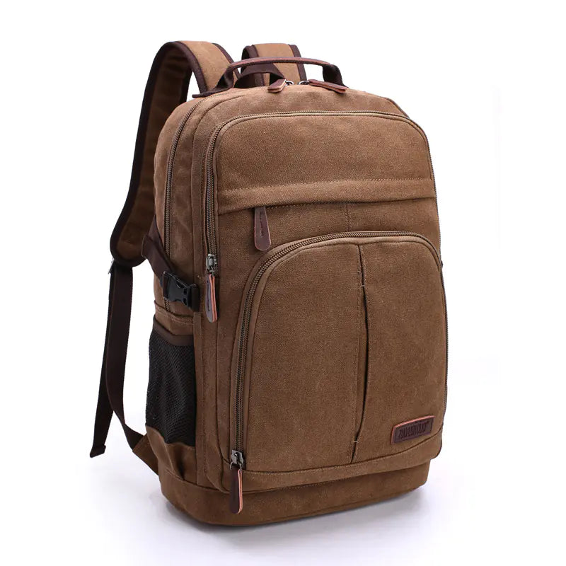Brown backpack on a white background
